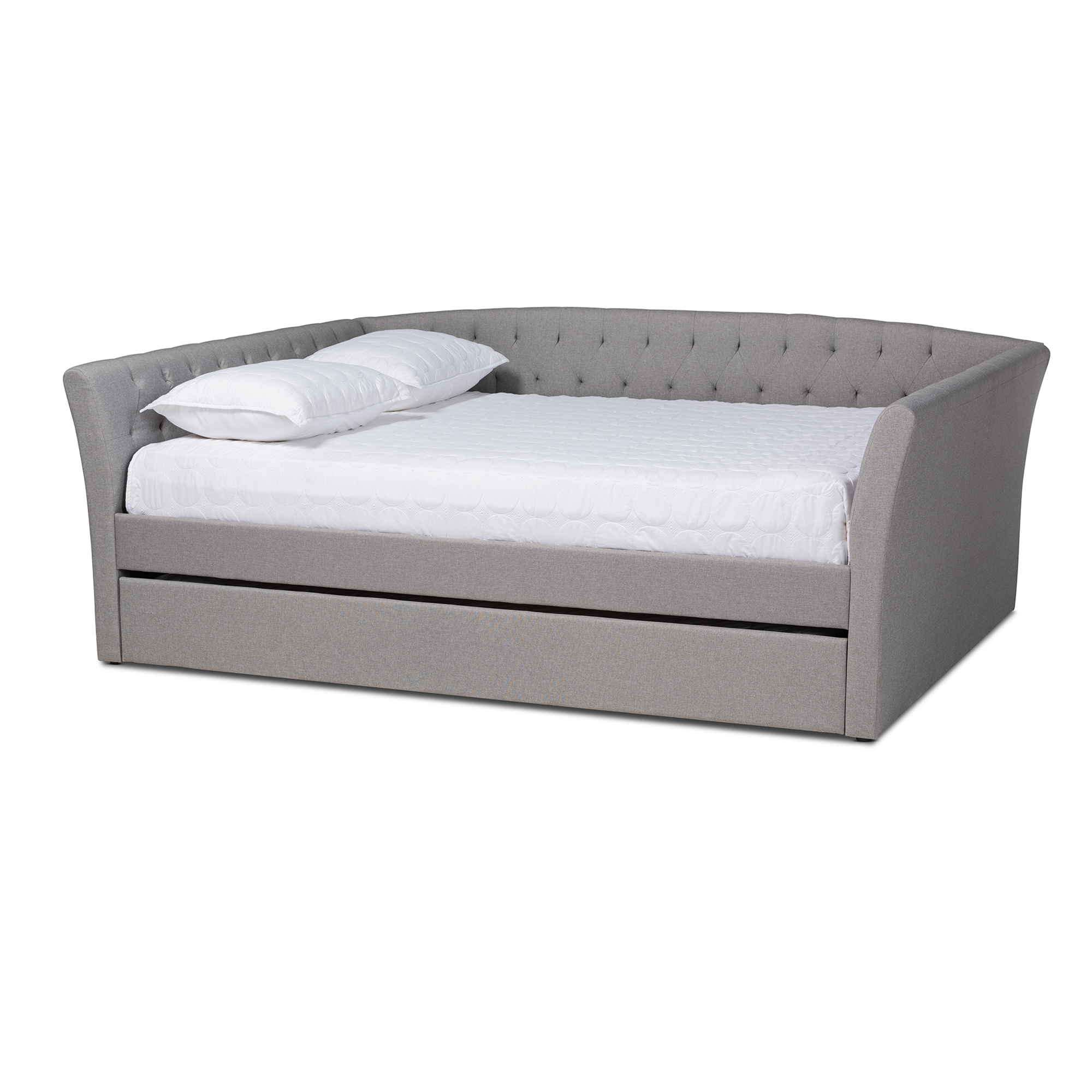 Baxton Studio Delora Modern and Contemporary Light Grey Fabric Upholstered Queen Size Daybed with Roll-Out Trundle Bed